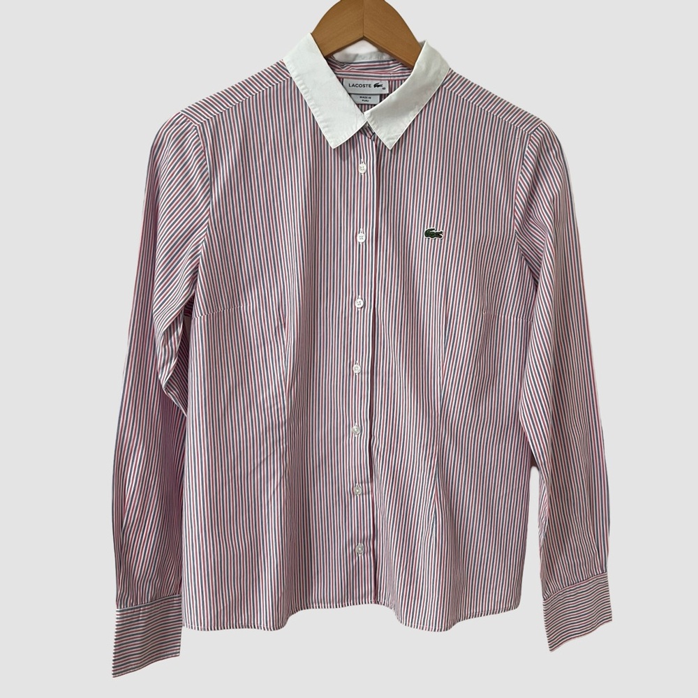 Lacoste Stripe Button Up Long Sleeve Cotton Shirt EU40 ($150)